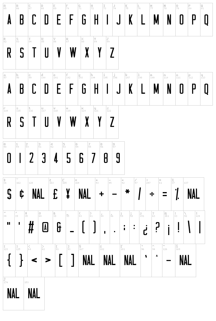 Casual Hardcore font map